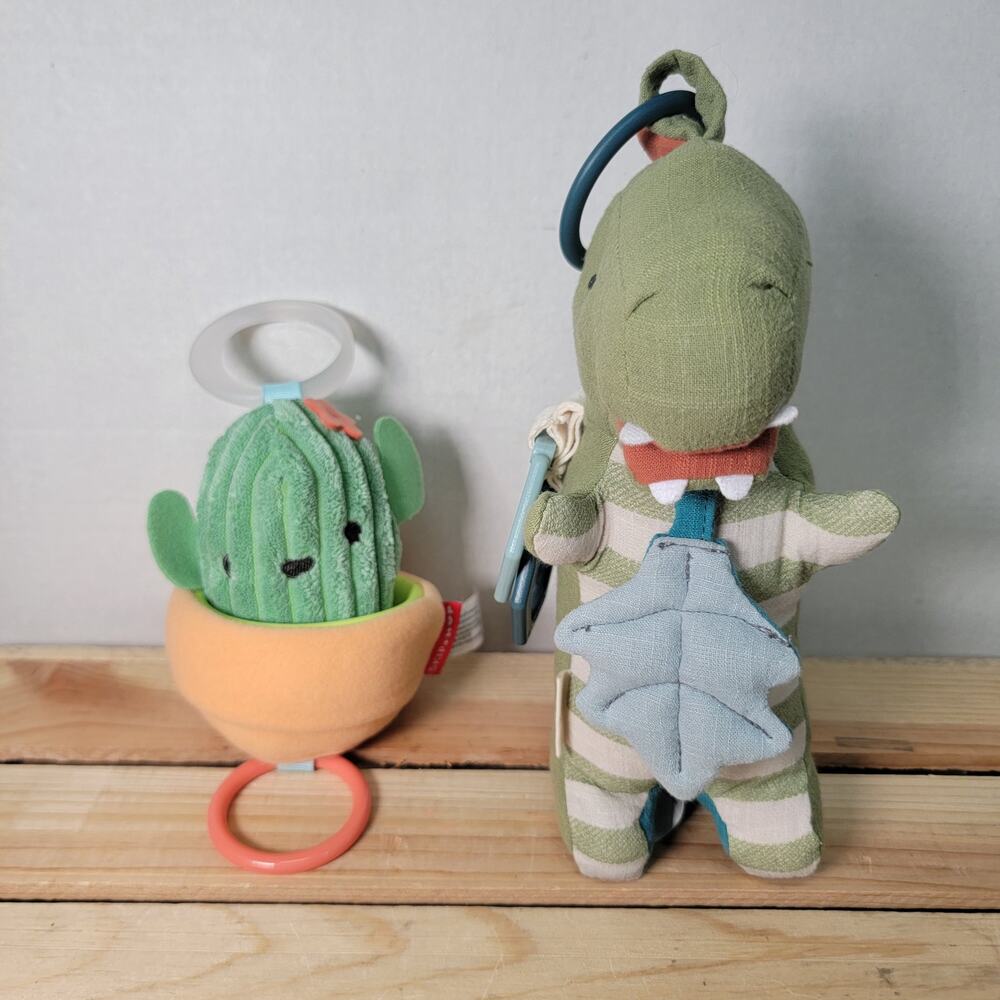 2 Pc Infant Toys: Itzy Ritzy Dino Rattle & Skip Hop Crinkle Cactus